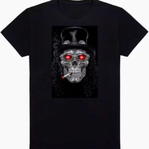 Camiseta Caveira Robô Rock Cartola Cigarro Skull Metal Olho Vermelho 100% Algodão